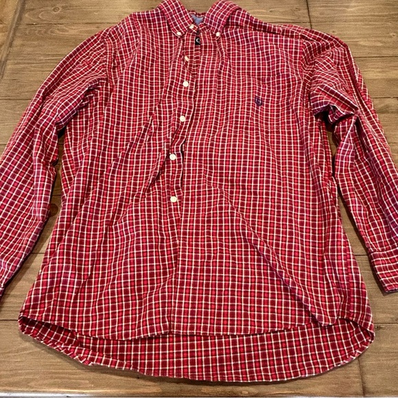 Chaps shirt, long sleeve button down, red plaid, men’s size M, easy care - Picture 1 of 7